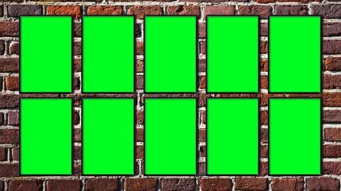 Green screen photo frames on a brick wall - copy space Stock-Illustration