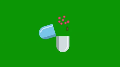Green screen pill red ball in cup dot water drop animated chromakey motion Stock Footage 314067974