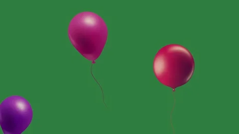 A green screen with pink heart on it and purple ball bunch of balloons two Video stock 335122382