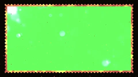 Green screen postage stamp frame with golden glitter edges and bokeh light Stock Footage 341907465