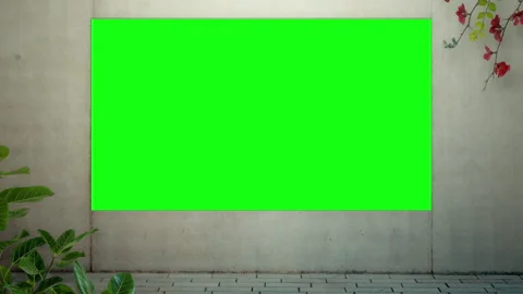 Green Screen Poster Mockup On Concrete Wall With Plants, Zoom In Stock Footage 341324624