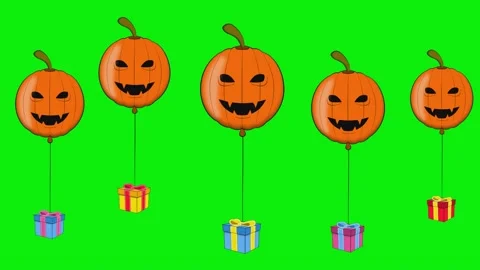 Green Screen Pumpkin Group Balloons Stock Footage 342789254