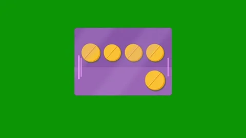 Green screen purple button yellow circle two gold coins pill animated Stock Footage 314067941