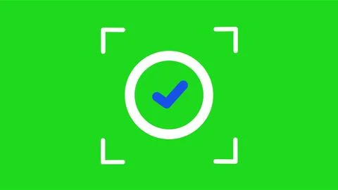 Green screen QR code scanner interface with blue checkmark validation icon. Иллюстрация