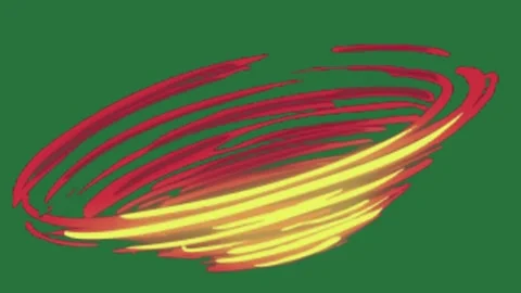 A green screen with red arrow on it and yellow swirl background circle picture Video stock 335682644