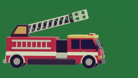 Green screen red fire truck on ladder top toy green screen creative Stock Footage 335980748