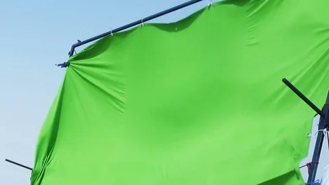 Green screen on rig being blown in the wind Stock Footage 76935930