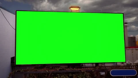 Green Screen Roadside Billboard Mockup Under Cloudy Sky Stock Footage 342139681