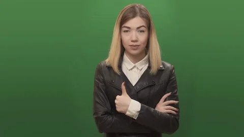 Green screen sarcasm like from mixed race girl. Middle shot. Portrait. Stock Footage 106869424