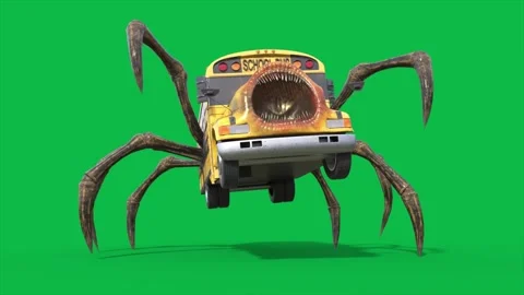 Green Screen School Bus Eater Monster Loop 3D Animations SCP Rendering CGI C Video stock 295871495