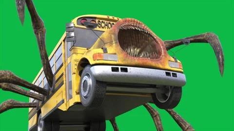 Green Screen School Bus Eater Monster, Big Mouth, Scary, 3D Animations Rende Video stock 295871725