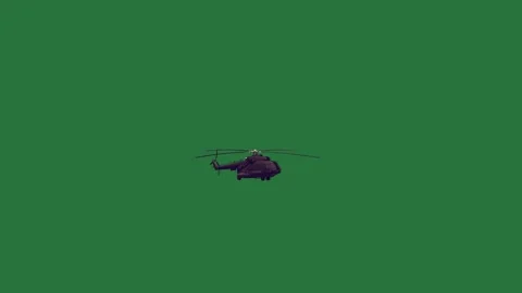 Green screen screen black helicopter flying through the air in sky small plane Stock Footage 336052748