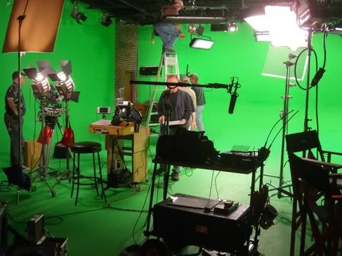 Green Screen Set Being Lit Stock Photos