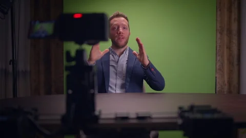 A green screen setup for interviews enhances communication and storytelling Video stock 293623217