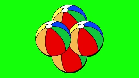 A green screen with several different colored balls on it and four three red Video stock 345496920