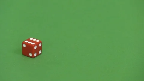 Green screen shot of a red dice rolling 6 Stock Footage 117990200