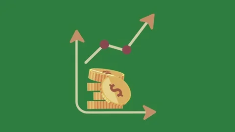 Green screen showing an arrow and gold coin pile of money dollar sign green Stock Footage 336053467