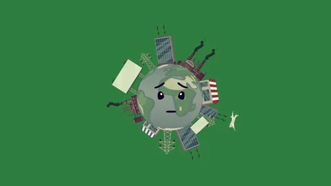 Green screen showing the earth in middle and cartoon figure expression emotion Video stock 335148969
