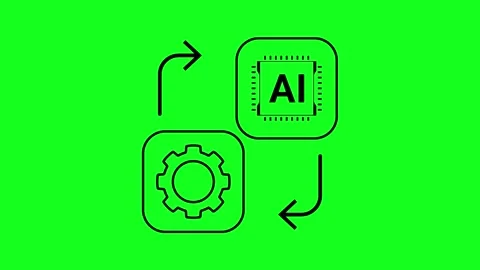Green screen shows two icons: AI chip and gear Stock Footage 346188289