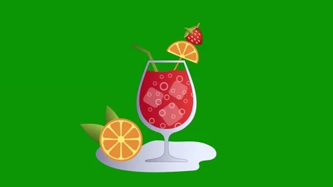 Green screen slice orange glass wine drink animated chromakey elements Stock Footage 314068573