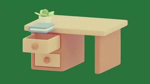 Green screen small table two drawers plant top desk of green screen movement Video stock 335980376