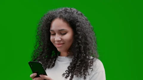 Green Screen smiling lady chat by mobile Stock Footage 219305157