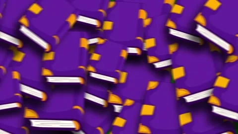 Green screen stack books pile bunch flying in air purple orange design black Stock Footage 314067943