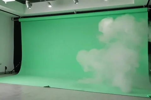 Green screen studio with white cloud effect Stock Footage 323580619