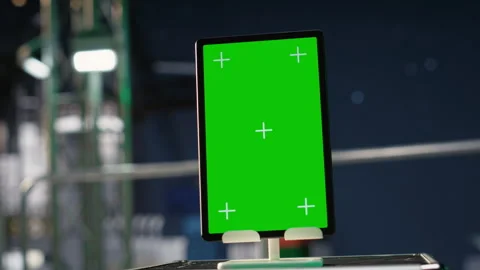 Green screen tablet app evaluates energy security risks on petroleum rig Stock Footage 336198803