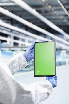 Green screen tablet, CPU parts production factory and hardware designer Stock Photos