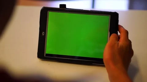 Green Screen on Tablet Over Shoulder Stock Footage