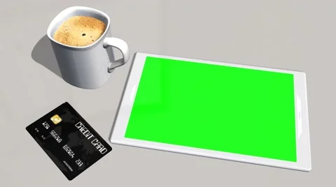 Green screen tablet PC credit card and cup of coffee - 4k 스톡 동영상 45925488