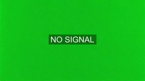 Green screen of a television with jumping text 'NO SIGNAL' in VHS style. Retro Stock Footage 244796723