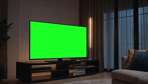 Green screen television in a room Stock Footage 274430422