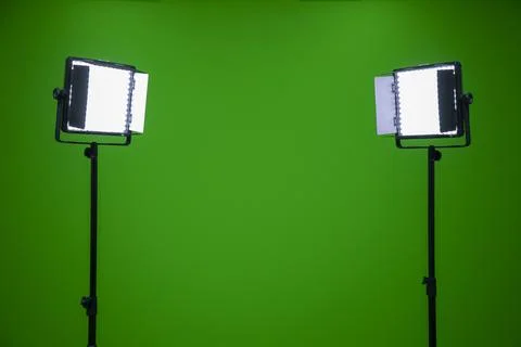 Green screen television studio with two fill lights. 스톡 사진