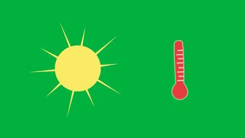 Green screen, temperature rise from thermometer and the sun Stock Illustration