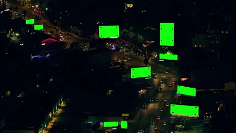 Green screen with track points aerial view of city traffic and billboards on Sun Stock Footage 199459560