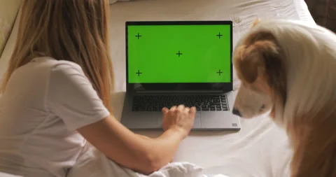 Green screen with tracking dot. Portrait of cute sexy hot young women using Stock Footage 219366332