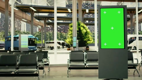 Green screen on TV board in empty bus stop terminal in the city Stock Footage 334721002