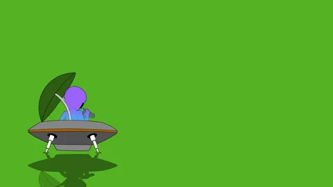 Green Screen UFO Landing with Alien Exploration and Takeoff Animation Stock Footage 293461684