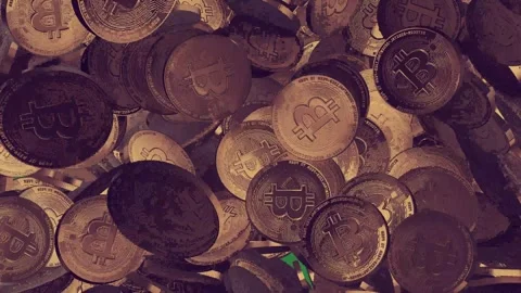 A green screen with white background and pile of coins on bitcoin animated Stock-Footage 335064777