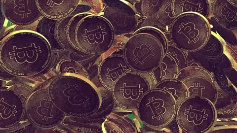 A green screen with white background and pile of coins on bitcoin gold silver Видео 335064885