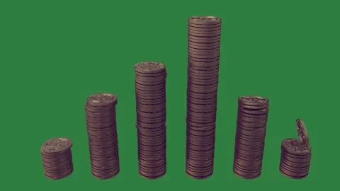 A green screen with white background and pile of coins on stack animated Видео 335065112