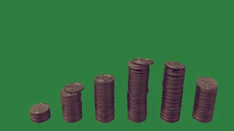 A green screen with white background and two coins on stack of pile animated Stock Footage 335065113