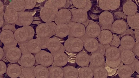 A green screen with white background and pile of coins on sitting top table Видео 335065185