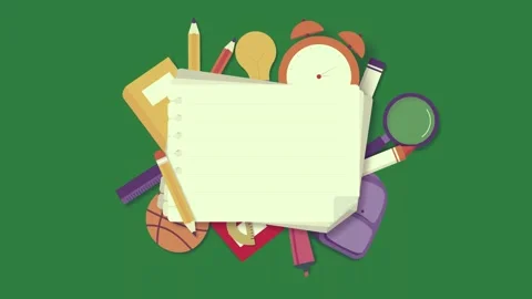 A green screen with white background and piece of paper on bunch school Видео 335122274