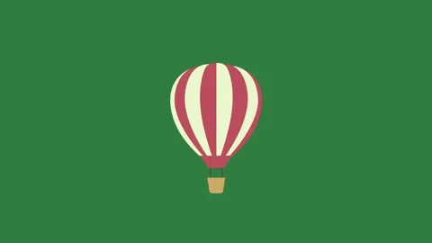 A green screen with white background and red hot air balloon on flying in the Видео 335122410