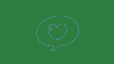 A green screen with white background and heart drawn on it speech bubble in an Видео 335122605