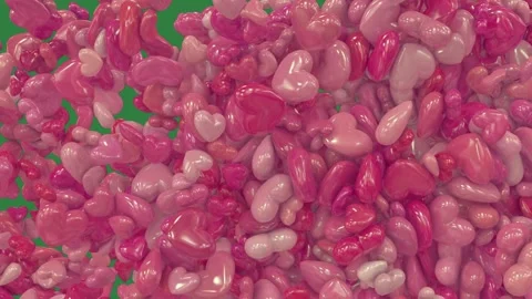 A green screen with white background and lot of red hearts falling down bunch Video stock 335130135