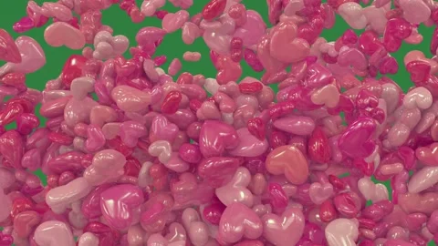 A green screen with white background and bunch of pink flowers on it hearts Видео 335130145